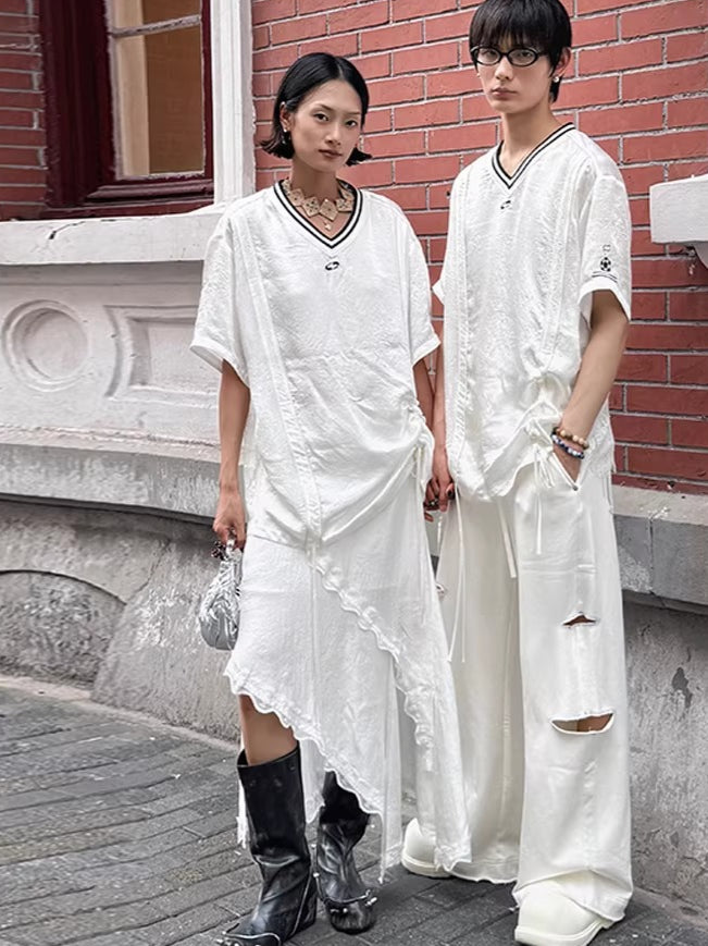 Color-Blocked Distressed Jogger Pants