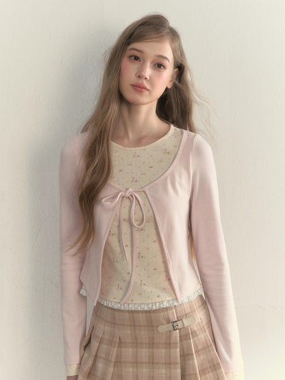 Striped &amp; Floral Design Layered Contrast Blouse