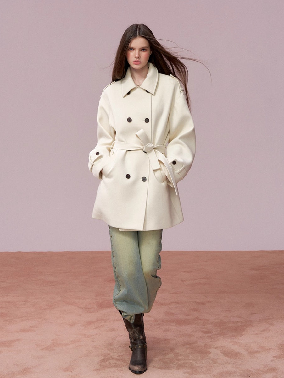 Faux-Fur Cape-Style Wool Coat
