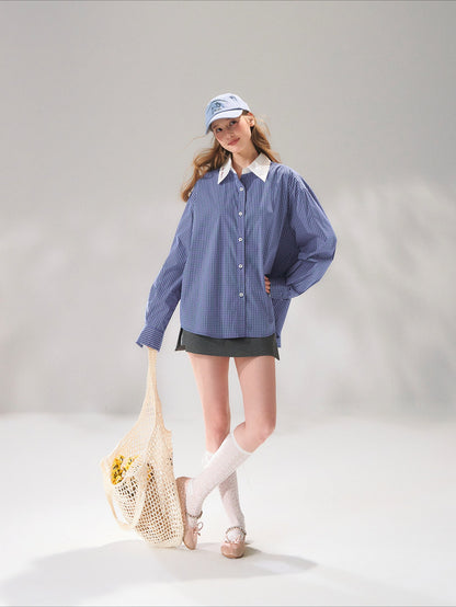 Contrast Collar Layered Plaid Shirt