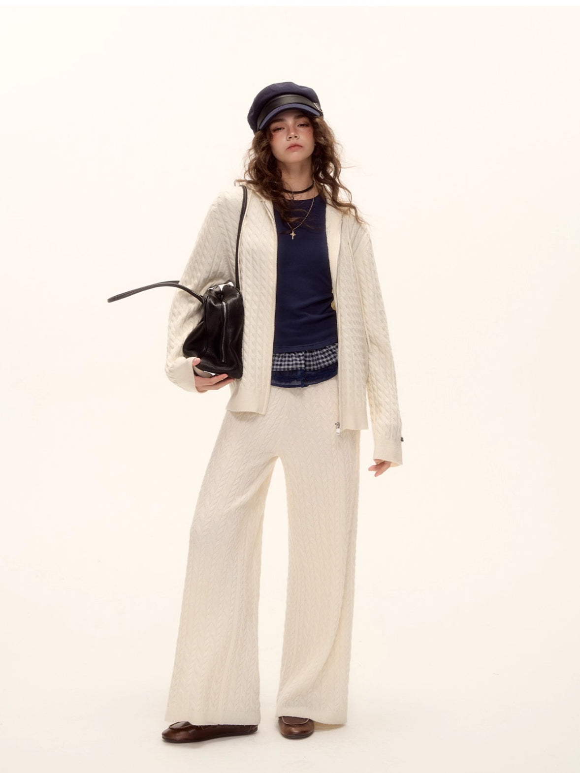 Tencel Wool Plaid Patchwork T-Shirt