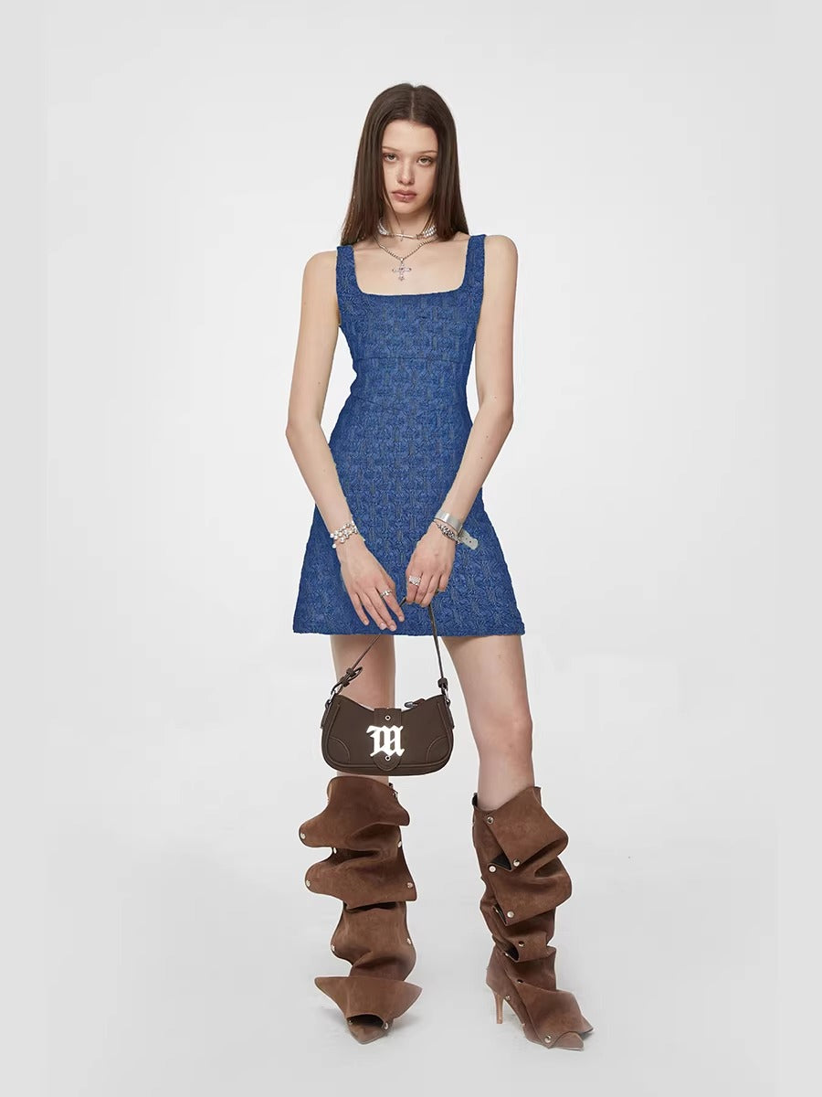 denim camisole dress Cutout Back Sweetheart Neck Denim Cami Dress