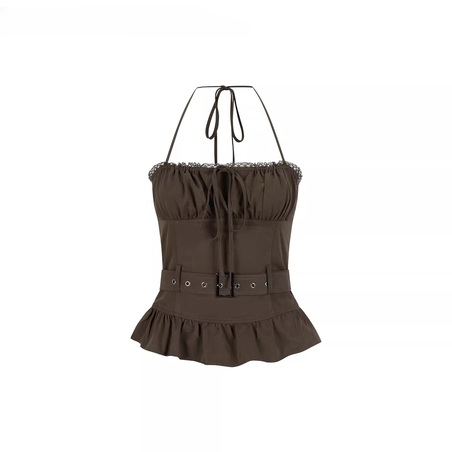 Halter Ruched Corset Crop Top