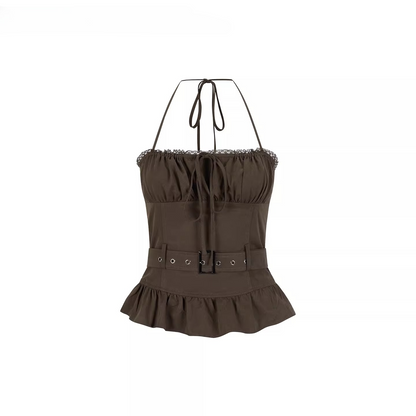 Halter Ruched Corset Crop Top