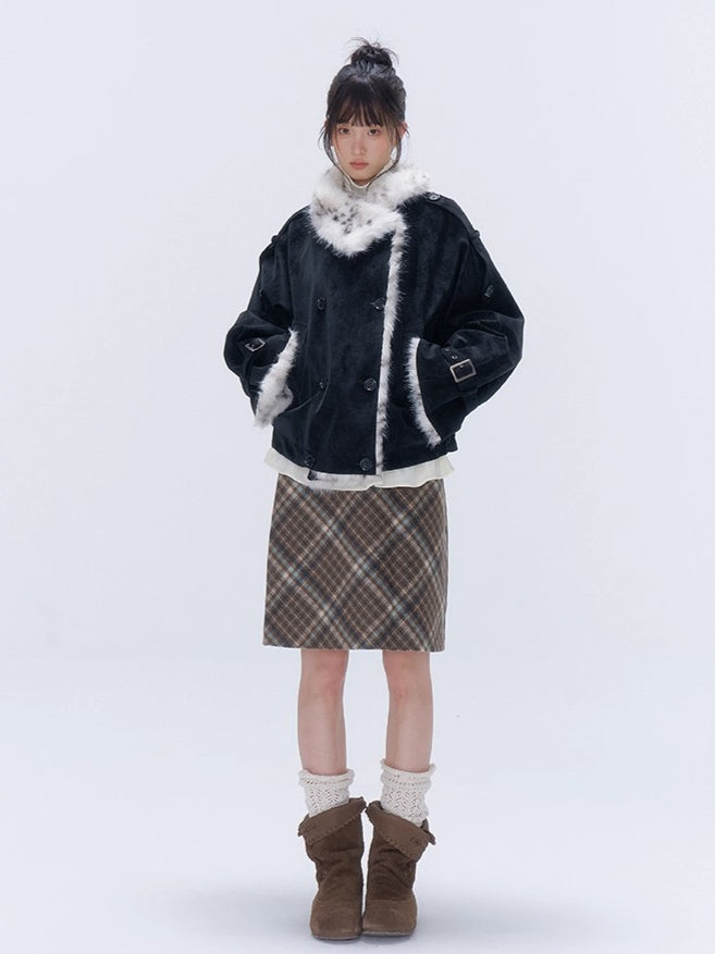 Faux Fur Leopard-Panel Parka Jacket