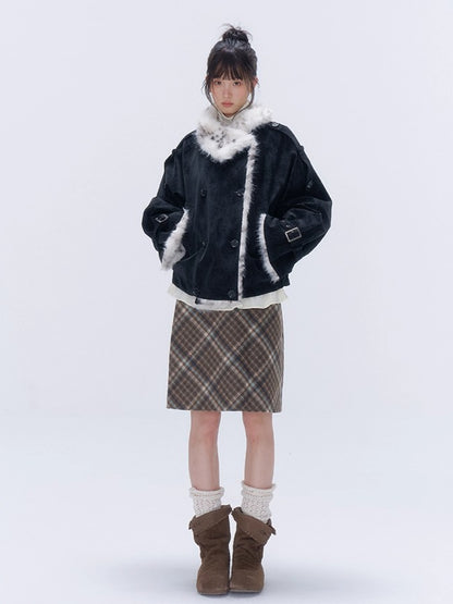 Faux Fur Leopard-Panel Parka Jacket