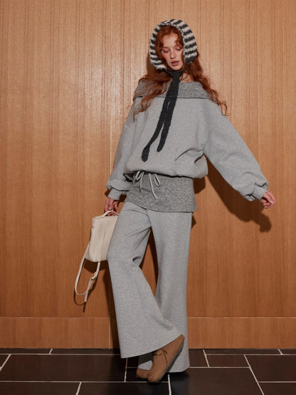 Grey Off-Shoulder Sweatshirt &amp; Flared Pants Two-Piece Set