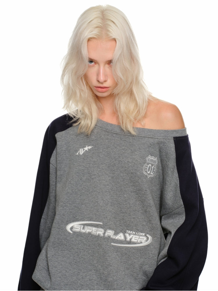 Off-Shoulder Sports Jersey Sweatshirt