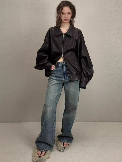 Washed Granite Straight-Leg Denim Jeans