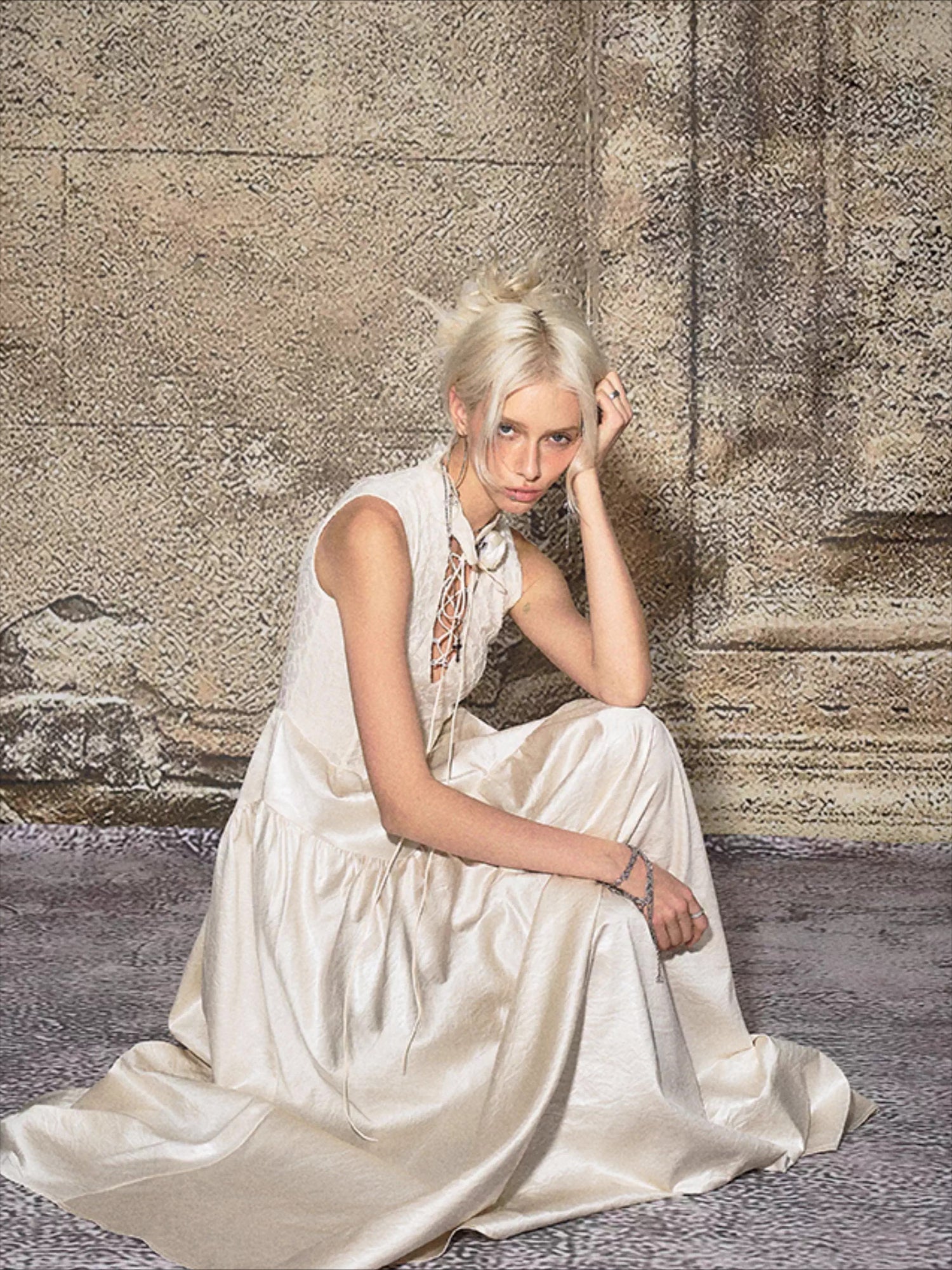 French Elegant Tie-Waist Maxi Dress