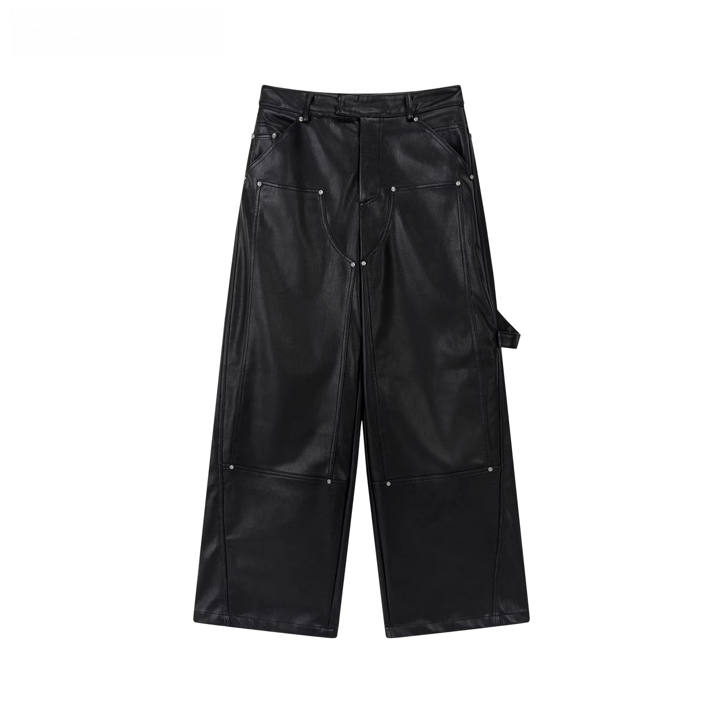 Gleam Rivet Strap PU Leather Pants
