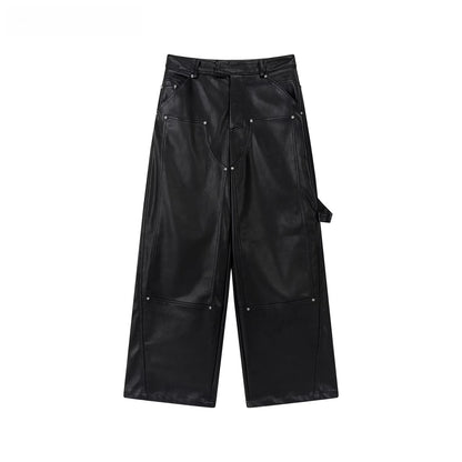 Gleam Rivet Strap PU Leather Pants