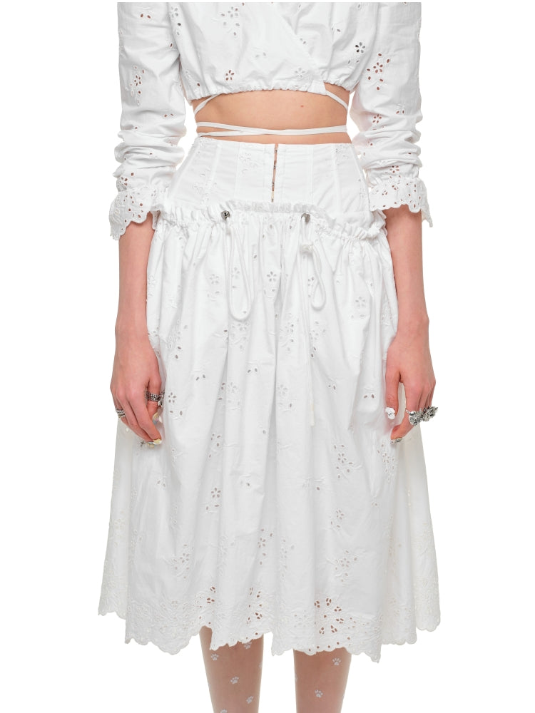 White Dual-Waist A-Line Skirt 