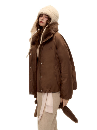 Fur-Collar Short Down Puffer Jacket