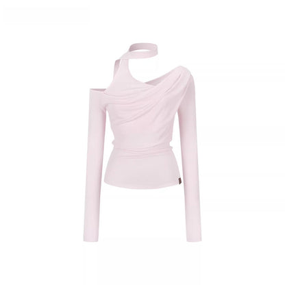 Asymmetric Off-Shoulder Knit T-Shirt