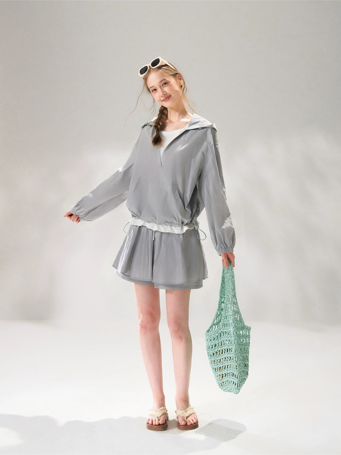 Hooded Drawstring Sun-Protective Jacket &amp; A-Line Skirt Set