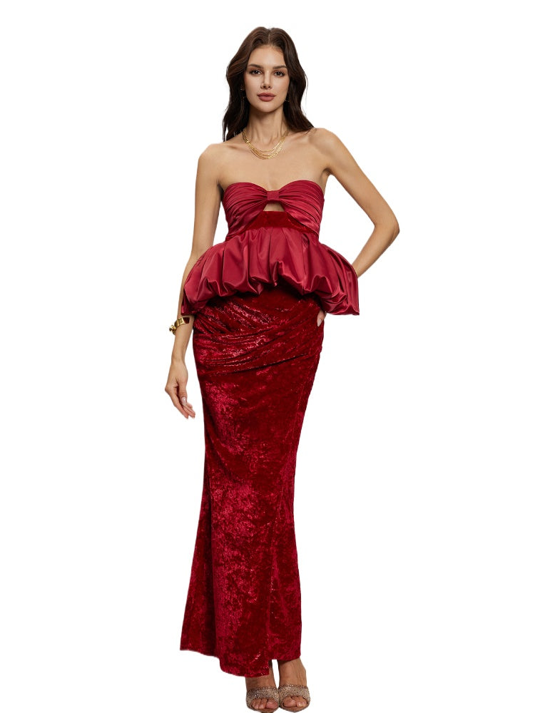 Velvet Satin Patchwork Maxi Dress