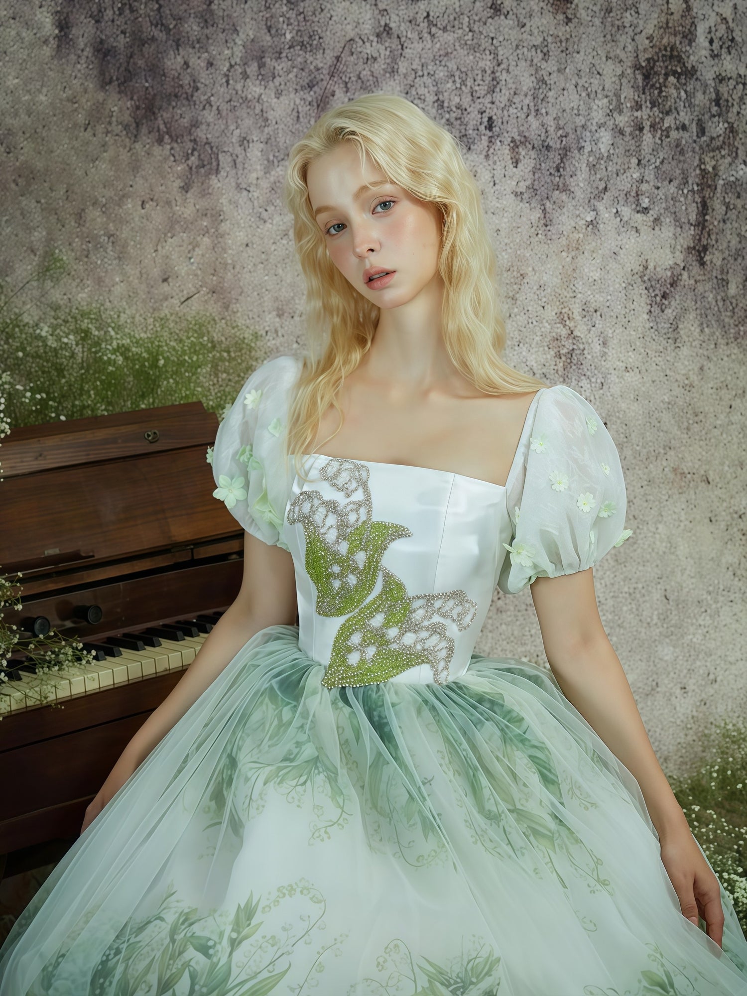 Lily of the Valley Embroidered Ball Gown