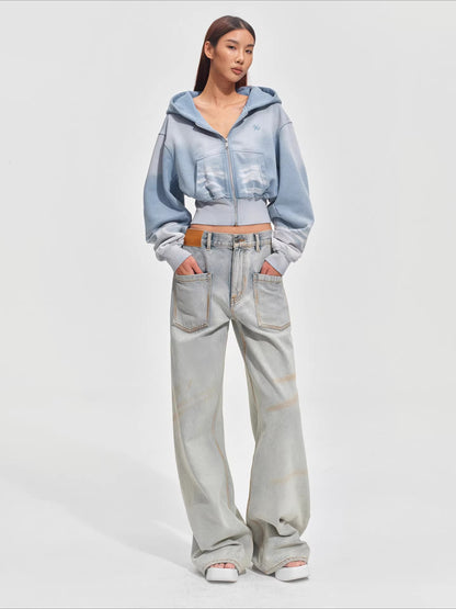 Waist-Cinching Silhouette Cropped Hooded Sweatshirt