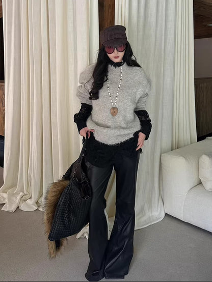 Textured Faux Leather Flared Pants