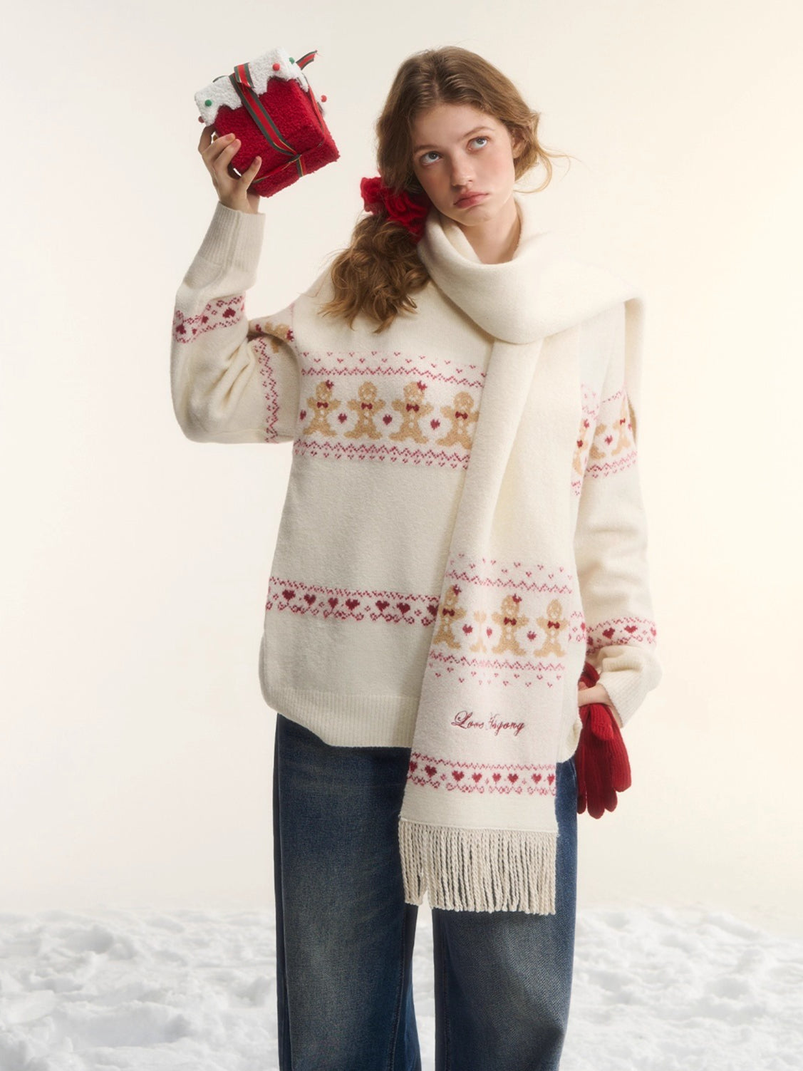 Wool-Blend Christmas Sweater &amp; Scarf Set