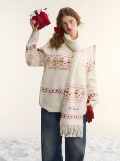 Wool-Blend Christmas Sweater &amp; Scarf Set