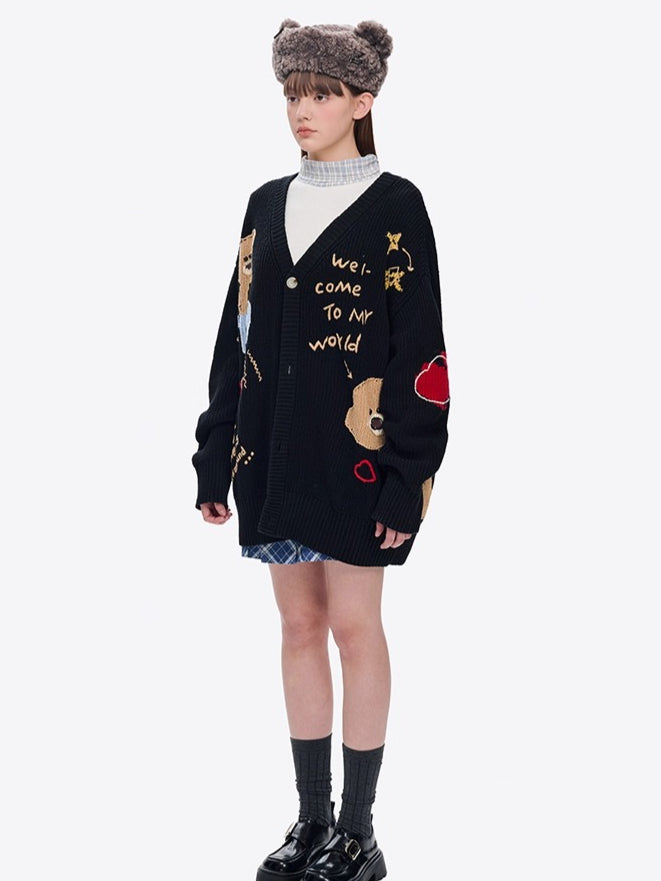 Graffiti Knit V-Neck Cardigan