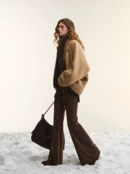 Wool-Blend Fur-Trim Cape Jacket