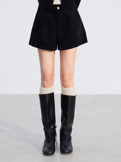 Studded Suede-Look High-Rise Shorts