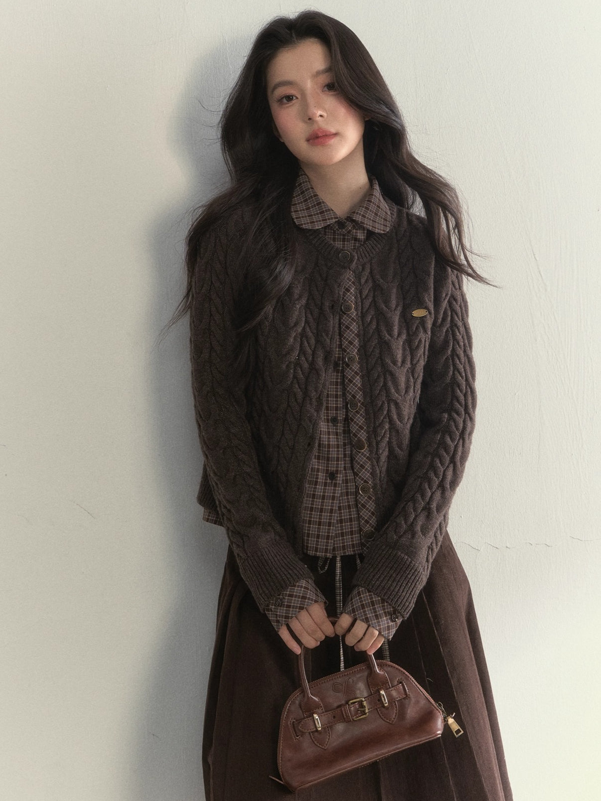 Wool-Blend Layered Doll Collar Knit Cardigan