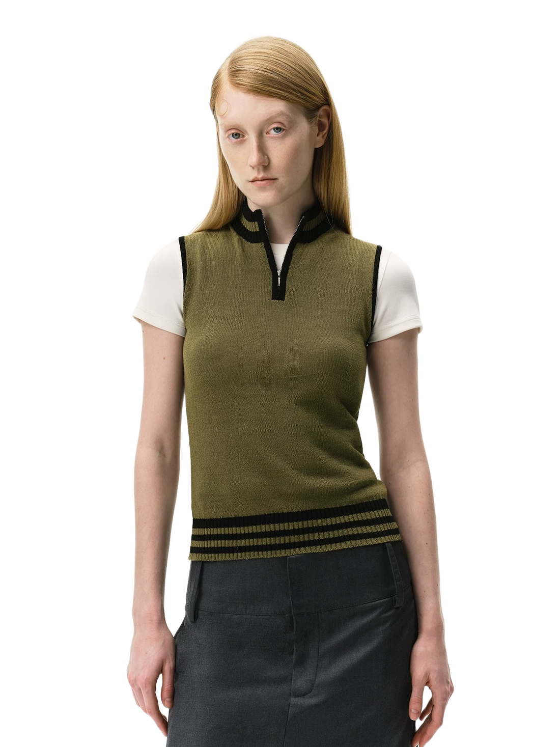 Linen-Blend Mock Neck Knit Tank