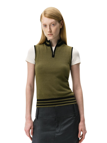 Linen-Blend Mock Neck Knit Tank