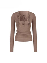 Rivet & Tie Ruffle Long Sleeve T-Shirt - CHINASQUAD