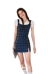 Plaid Patchwork Suspender Dress - CHINASQUAD