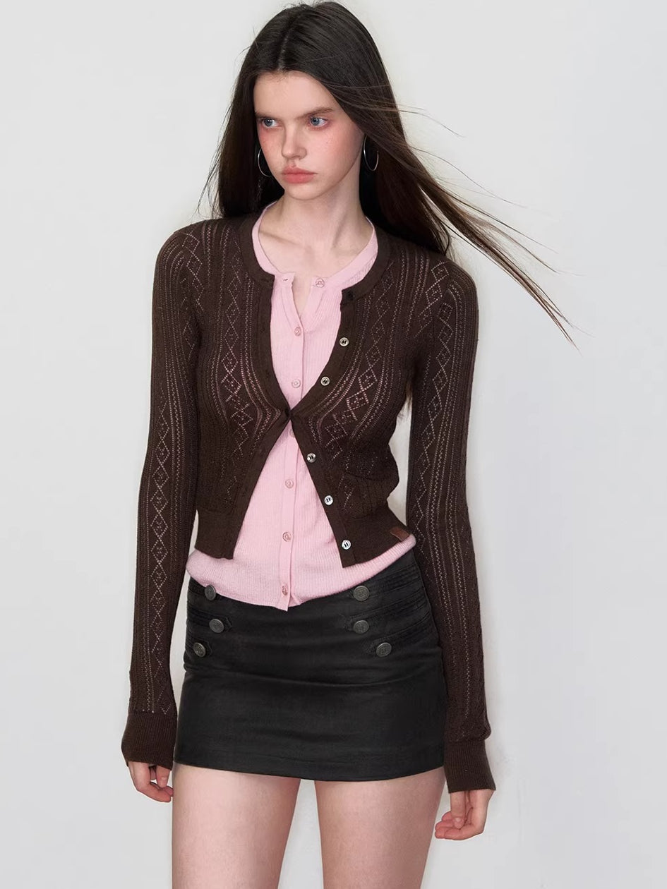 Layered-Effect Contrast Knit Cardigan