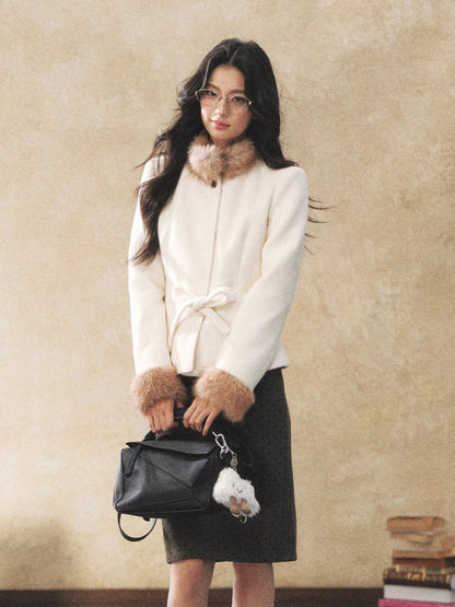 Two-Tone Tie-Detail Wool-Blend Jacket