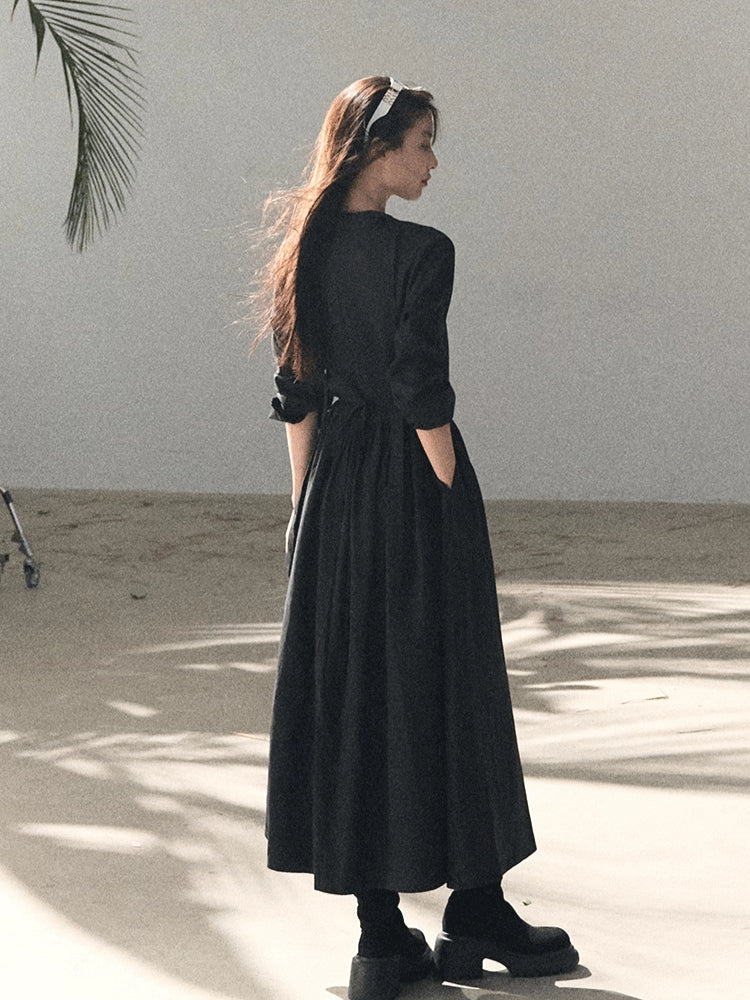cinched maxi dress Pink Cotton Poplin Cinched Waist Flared Maxi Dress 56" / Petite (5'1" and below)