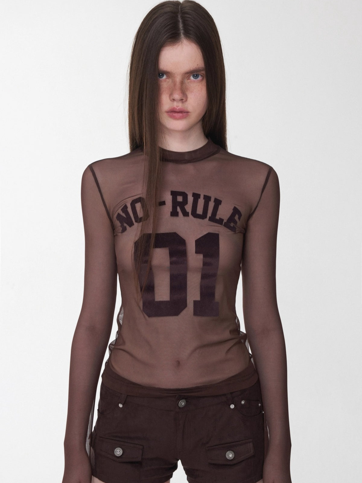 Velvet-Textured Sport Print Mesh Blouse