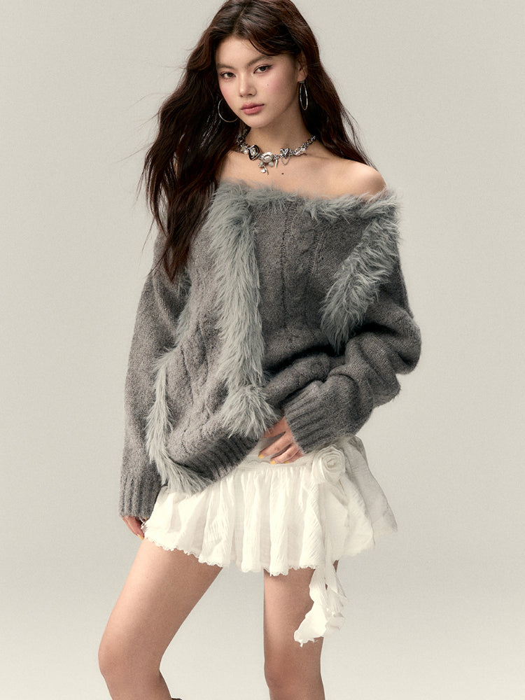 Asymmetric One-Shoulder Knit Sweater