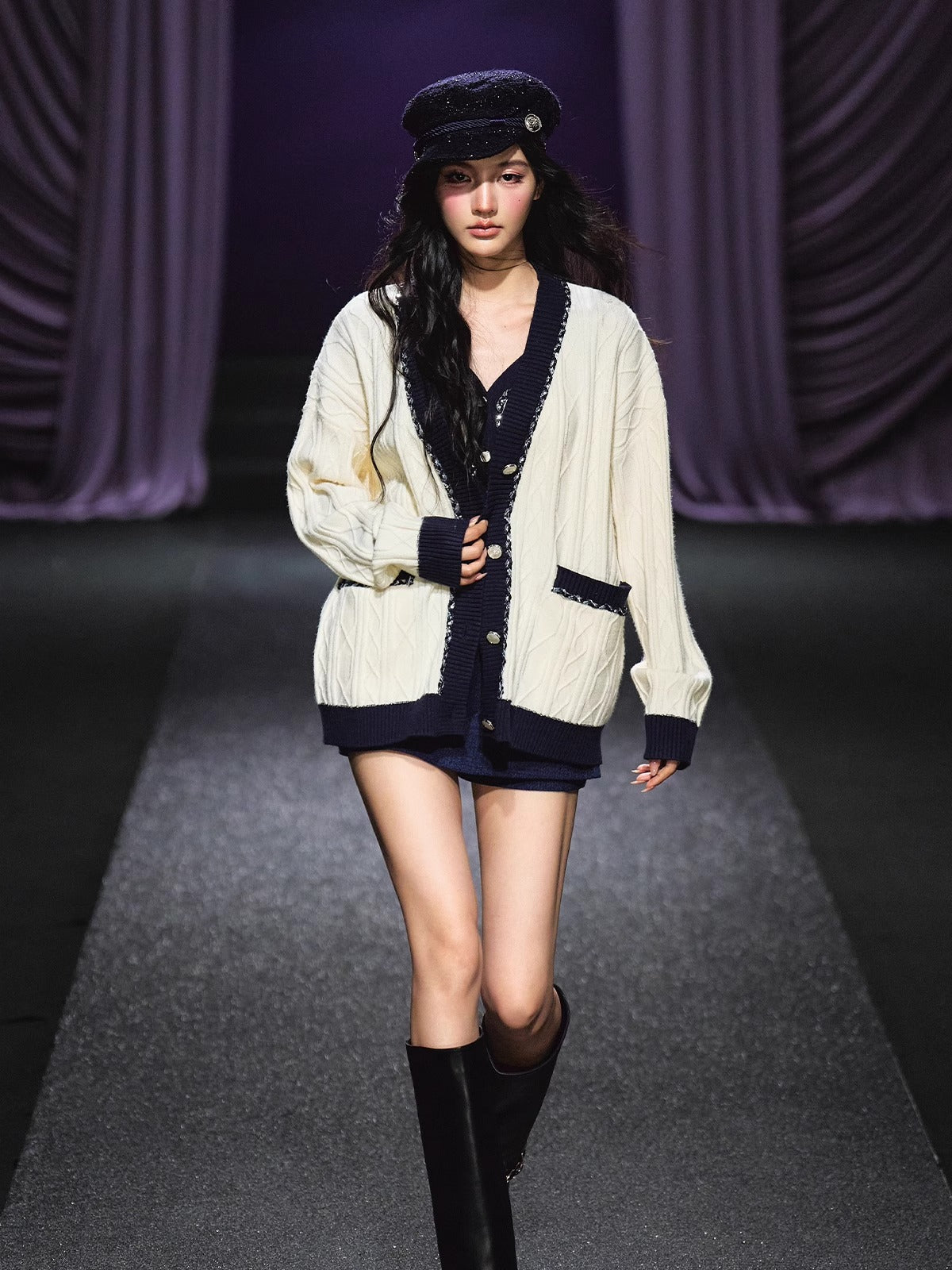 Contrast-Trim Knit Cardigan &amp; Vest Set