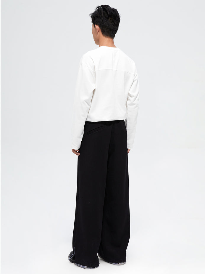 Striped Broken Hem Fan-Shaped Pleated Trousers