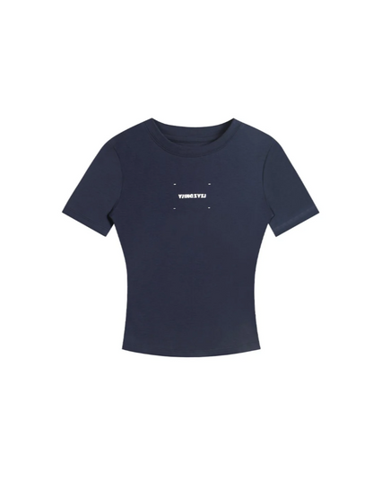 Letters Print Baby Tee In Navy blue