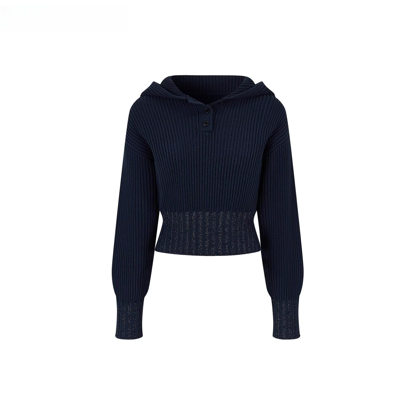 Ribbed Hooded Knit Pullover Sweater