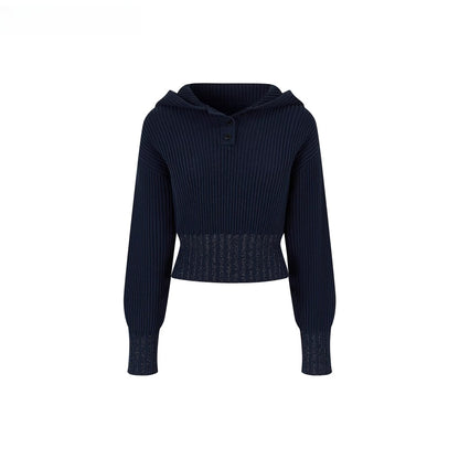 Ribbed Hooded Knit Pullover Sweater