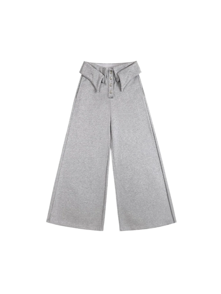 Double-Layer Collar Wide-Leg Pants In Gray