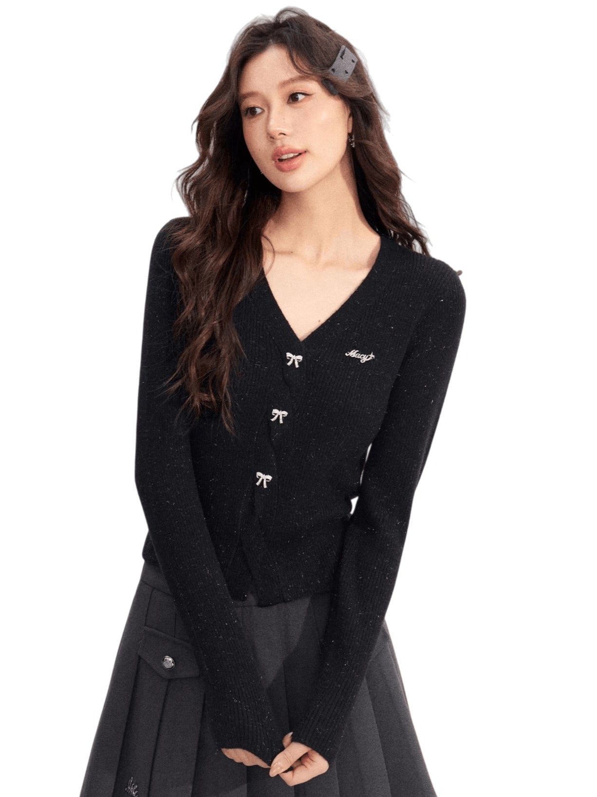 Shimmer Soft-Touch Knit V-Neck