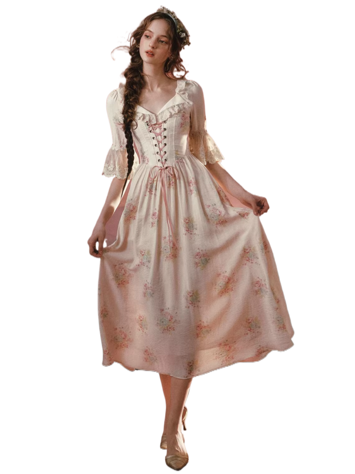 Palm Garden French Countryside Floral Midi Dress