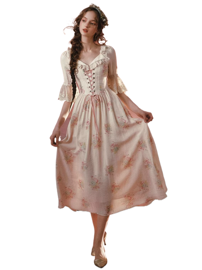 Palm Garden French Countryside Floral Midi Dress