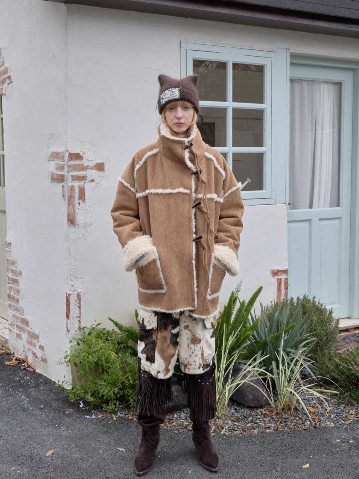 Toggle Collar Reversible Shearling Jacket