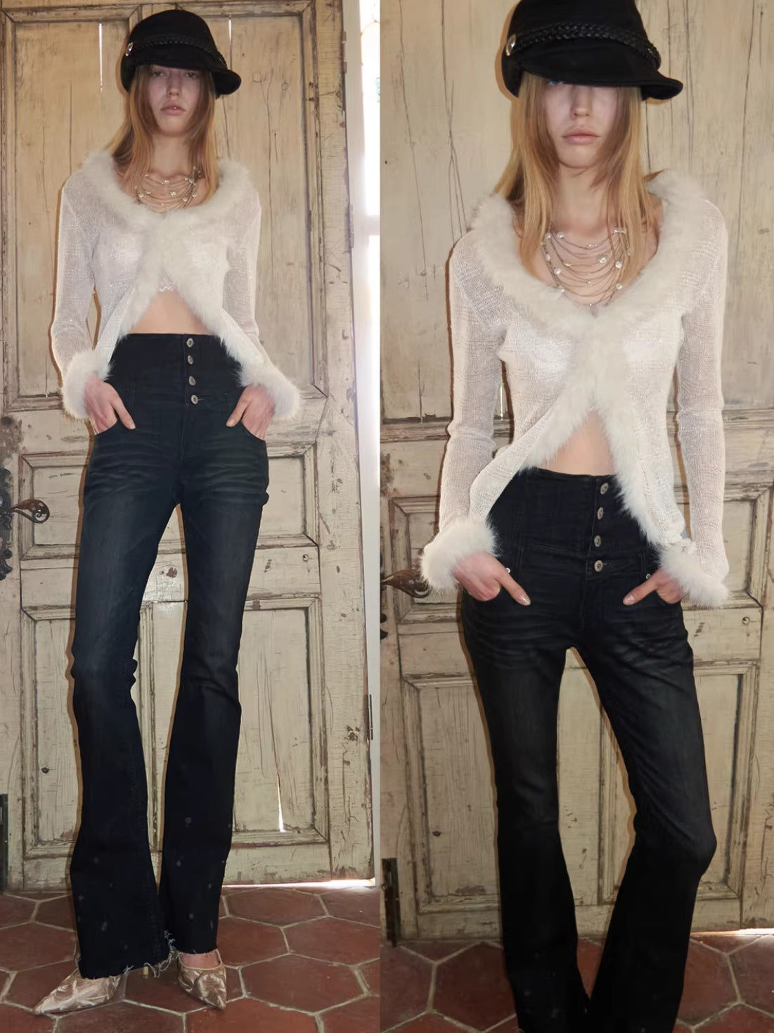 High-Waist Belted Slight-Flare Jeans
